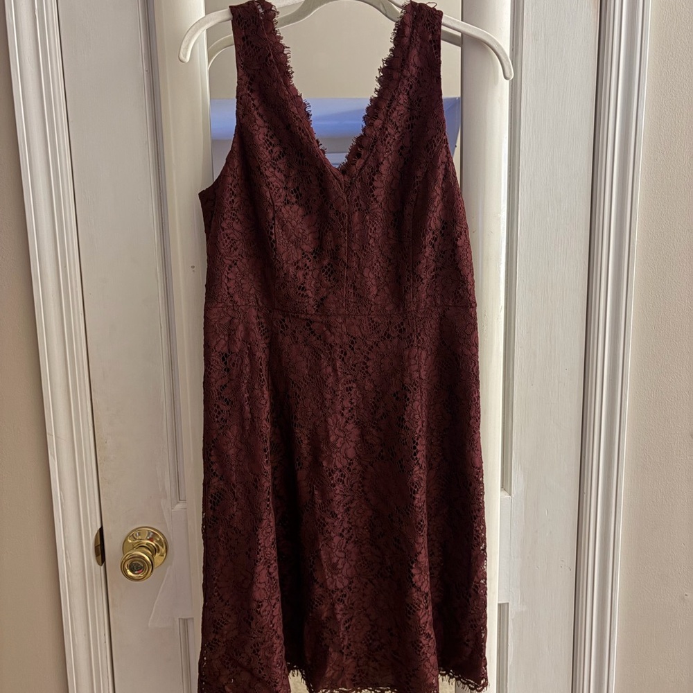 LOFT Burgundy Lace Midi Dress